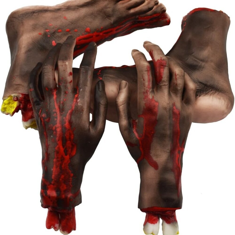 Halloween Severed Hands Feet Set Scary Bloody Broken Body Parts Halloween Props